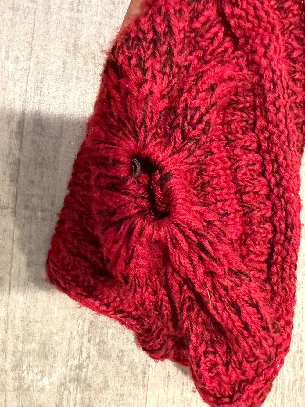 Knit Ponytail Beanie in Two Toned Red/Black
